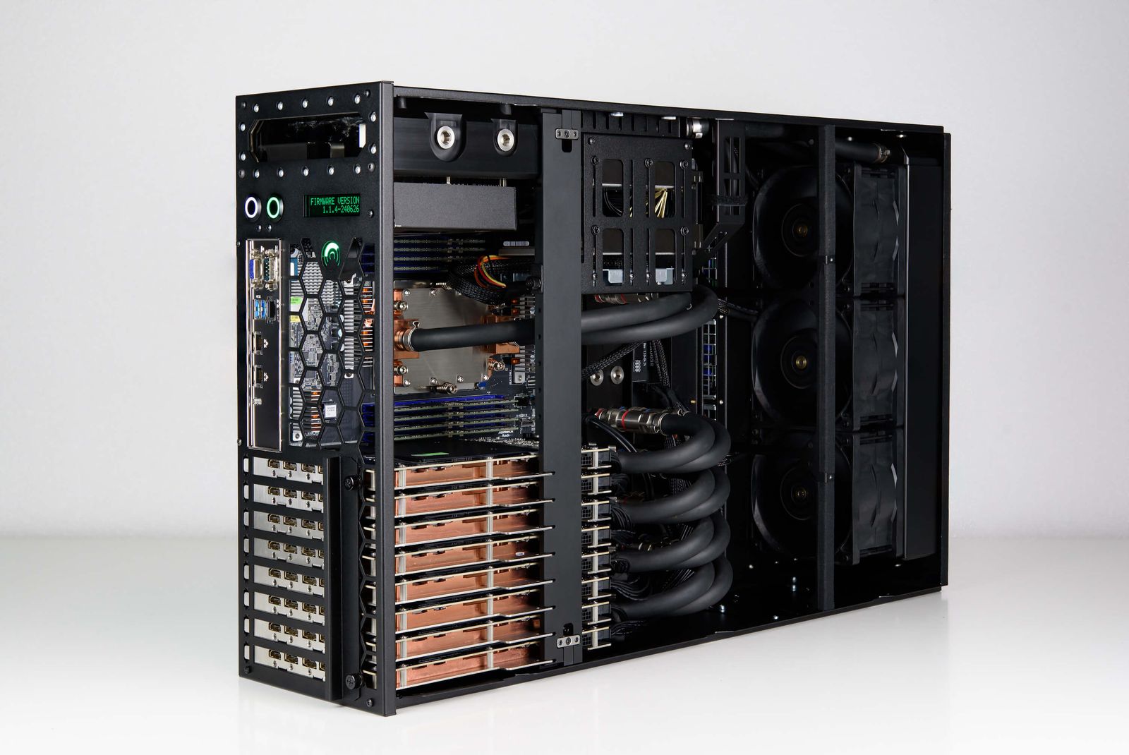 Official image of a Comino GRANDO Blackwell multi-GPU liquid-cooled system