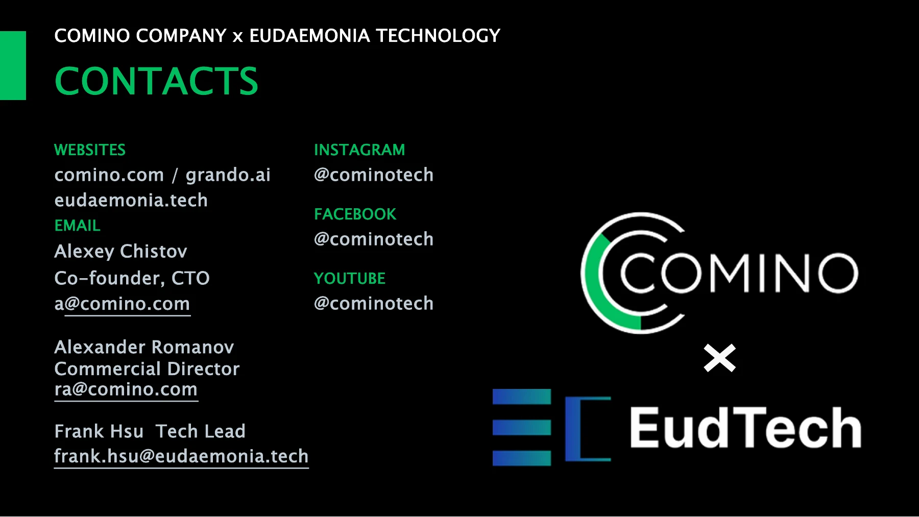 COMINO × EudTech partnership visual from Sales Kit 0911